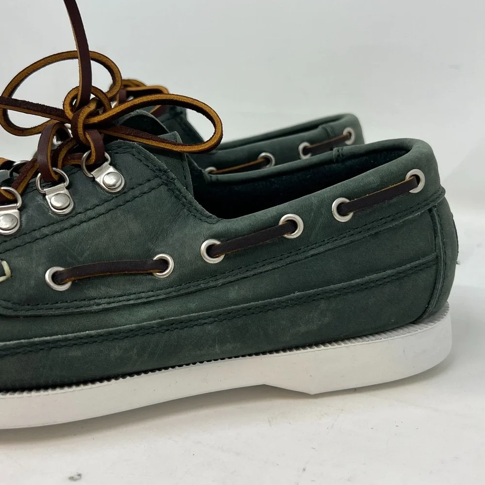Polo Sport Ralph Lauren Boat‎ Shoes Loden Leather Moc Toe Green Men's 8D VTG NEW